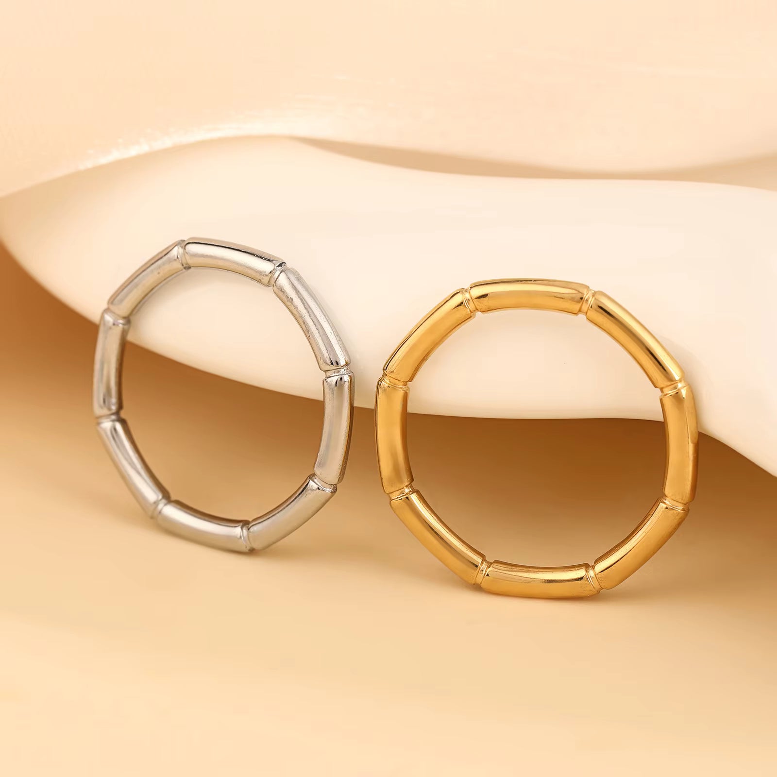 Geometric Bamboo Style Open Ring