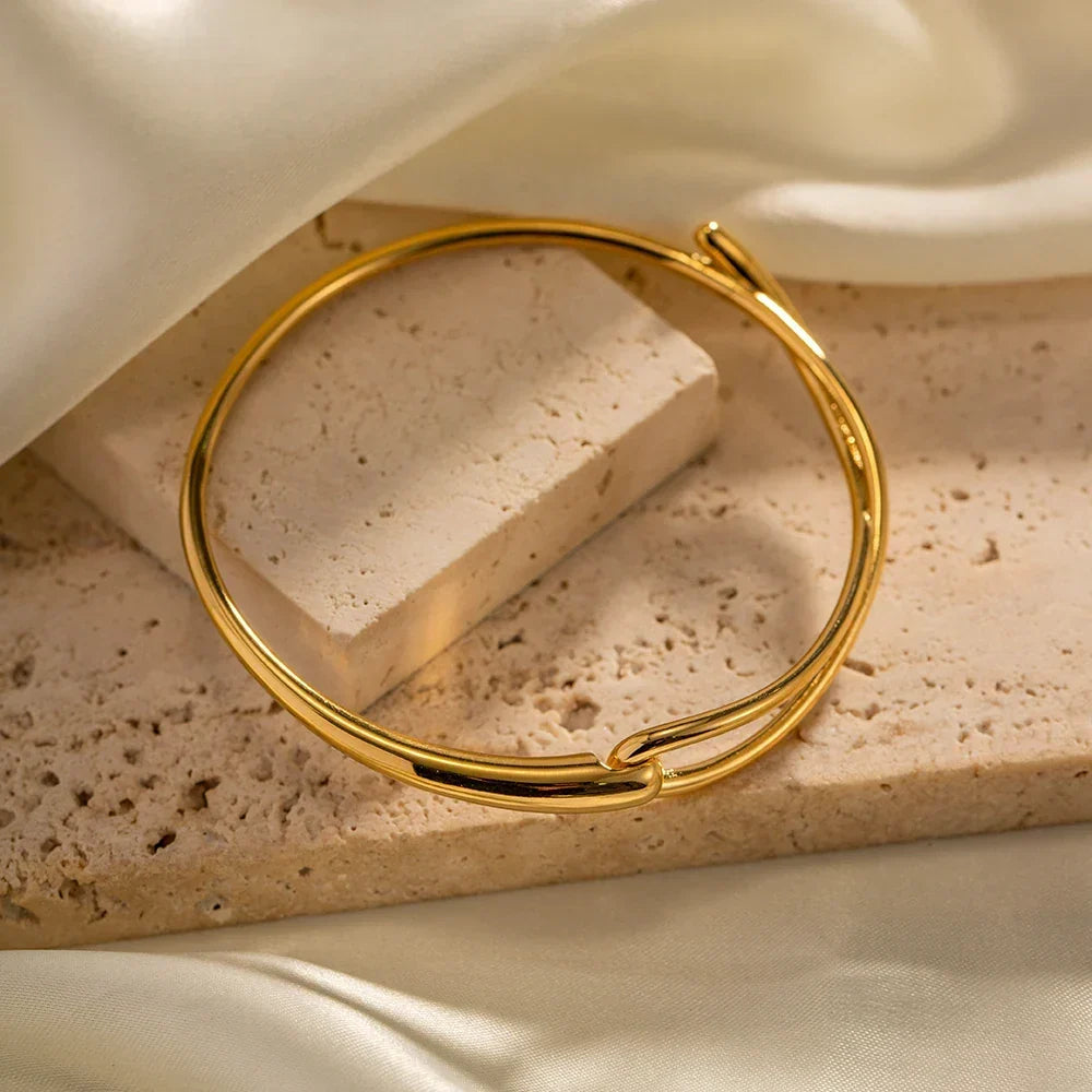 Minimalist Cross Over Open Cuff Bracelet